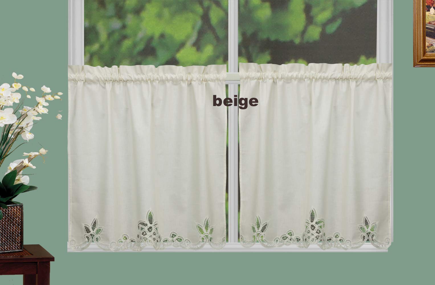 Creative Linens Battenburg Lace Kitchen Curtain 24 L Tiers Ecru Beige