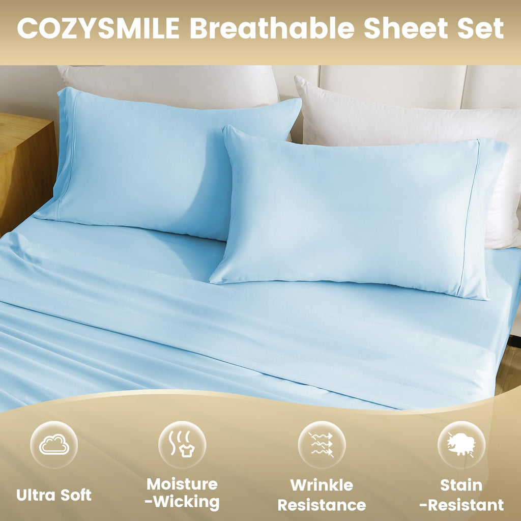 Cozysmile California King Sheet Set - Luxury 4 Piece Breathable Soft Sheets For King Size Bed, 16'' Deep Pocket Wrinkle Free Coo