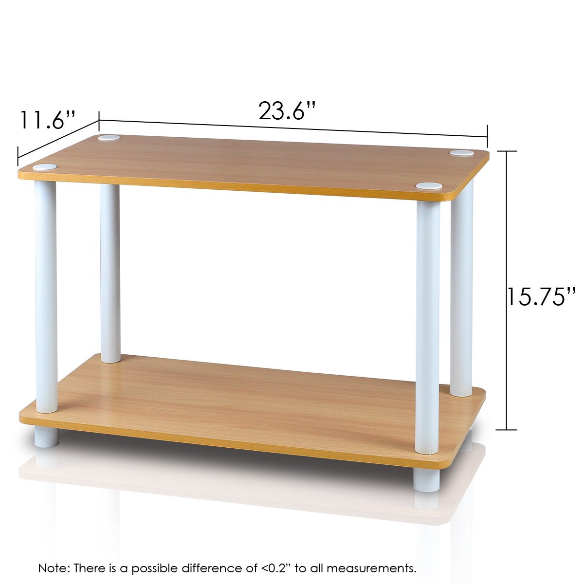 Furinno Turn-N 2-Tier No Tools Tube Shelf/End Table, Single, Beech/White