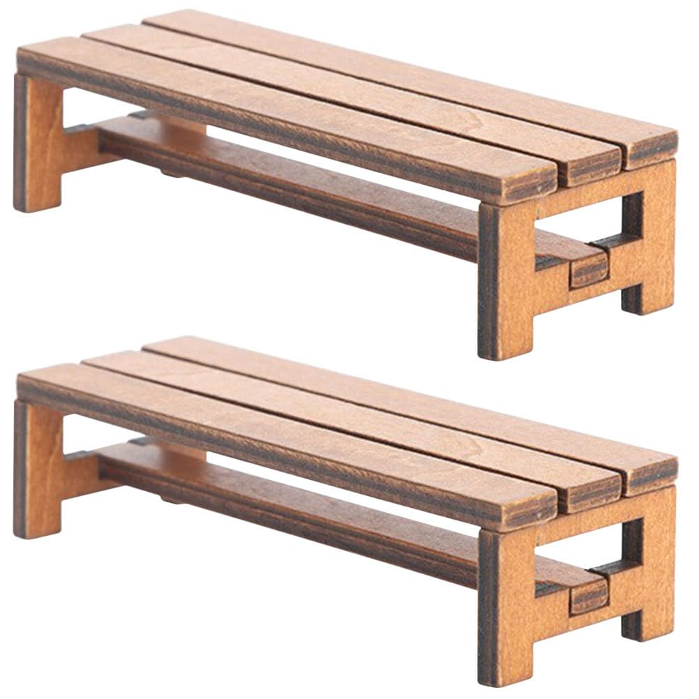 ibasenice 2Pcs Miniature Dollhouse Bench Set - Tiny Park Bench & Chair Model for Dollhouses, 1:12 Scale Wooden Furniture Accesso