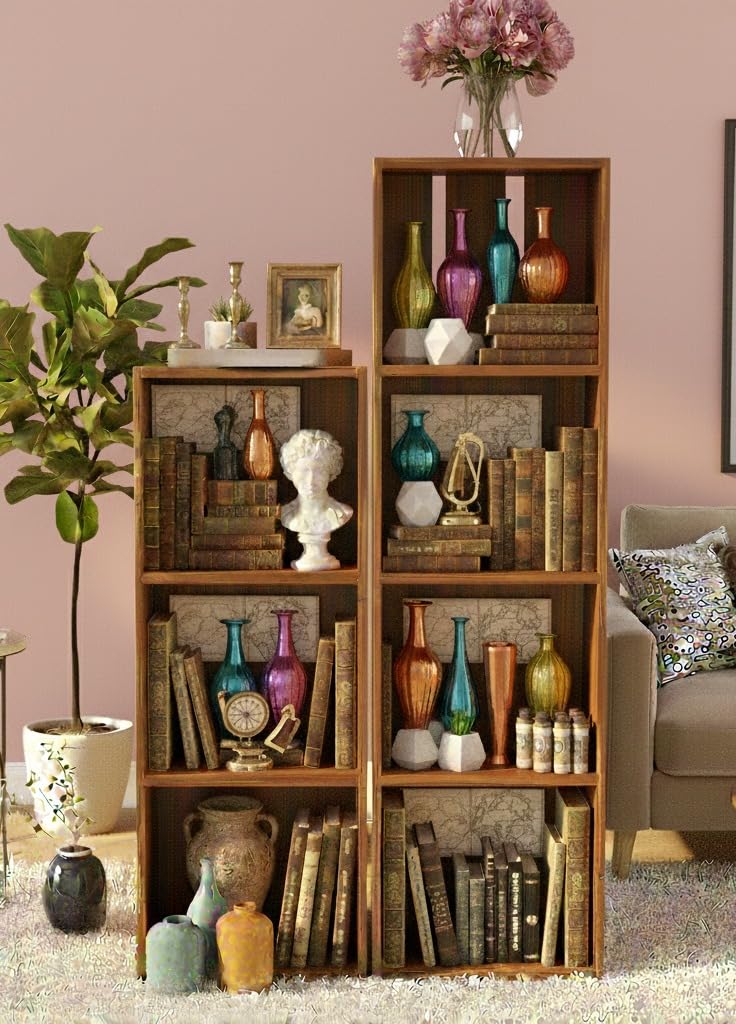 Ankit Crafts Wood Storage Unit Cube Tier Strong Bookcase Shelving Brown, 3, 4 Tier