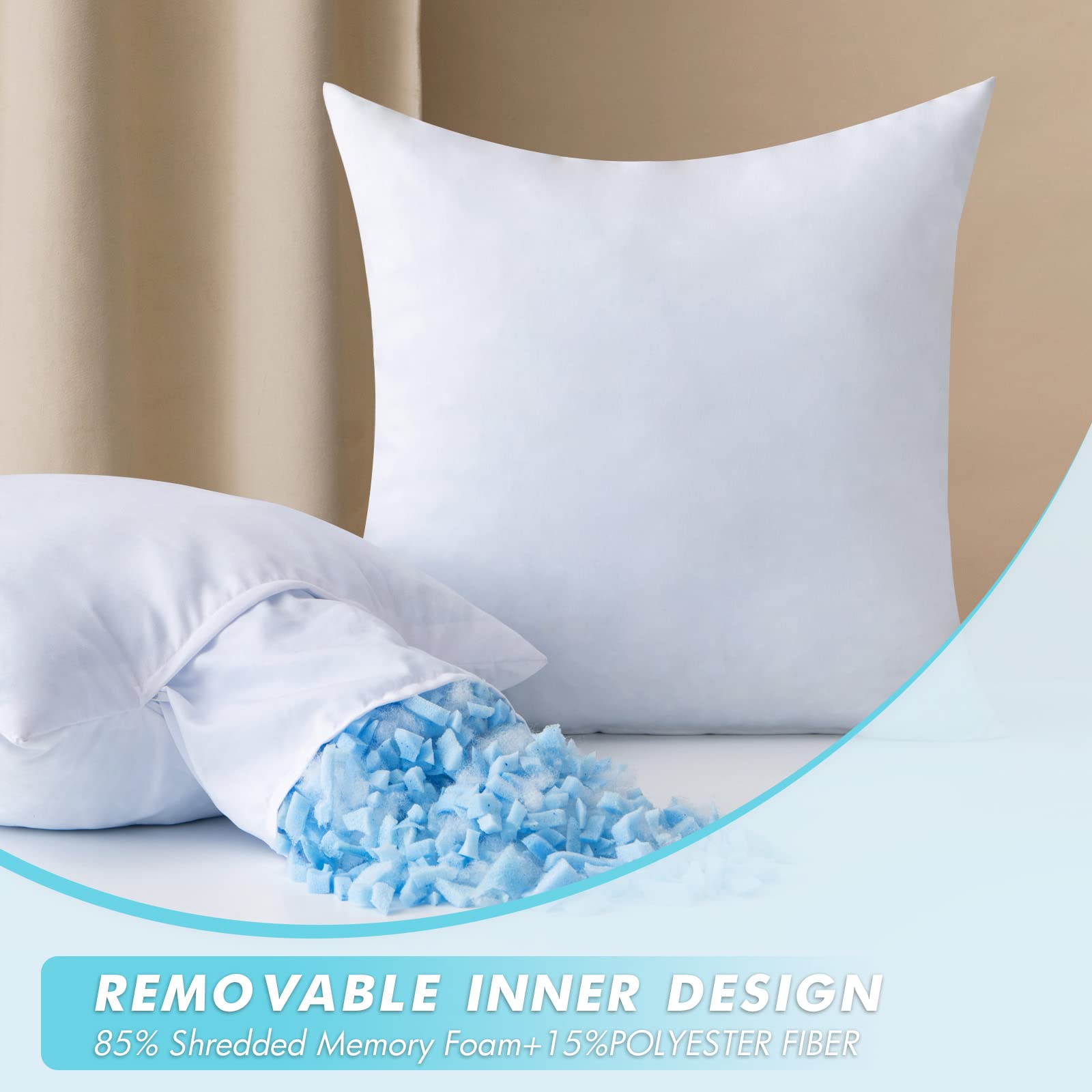 Miulee Pack Of 2 12X20 Pillow Inserts-Decorative Shredded Memory Foam Cooling Throw Pillows-Adjustable Premium Lumbar Wedding Pi