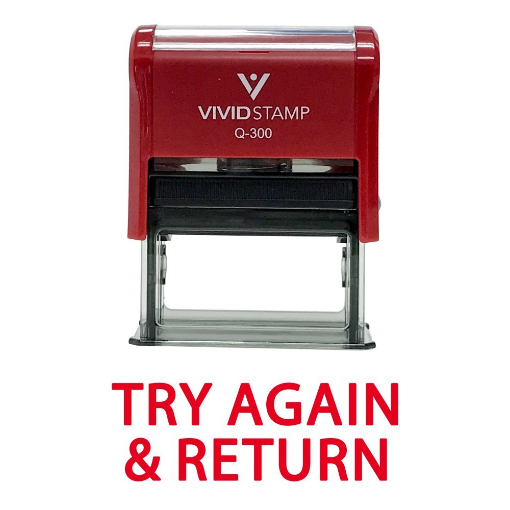 Try Again & Return Teacher Self Inking Rubber Stamp (Red Ink) - Large
