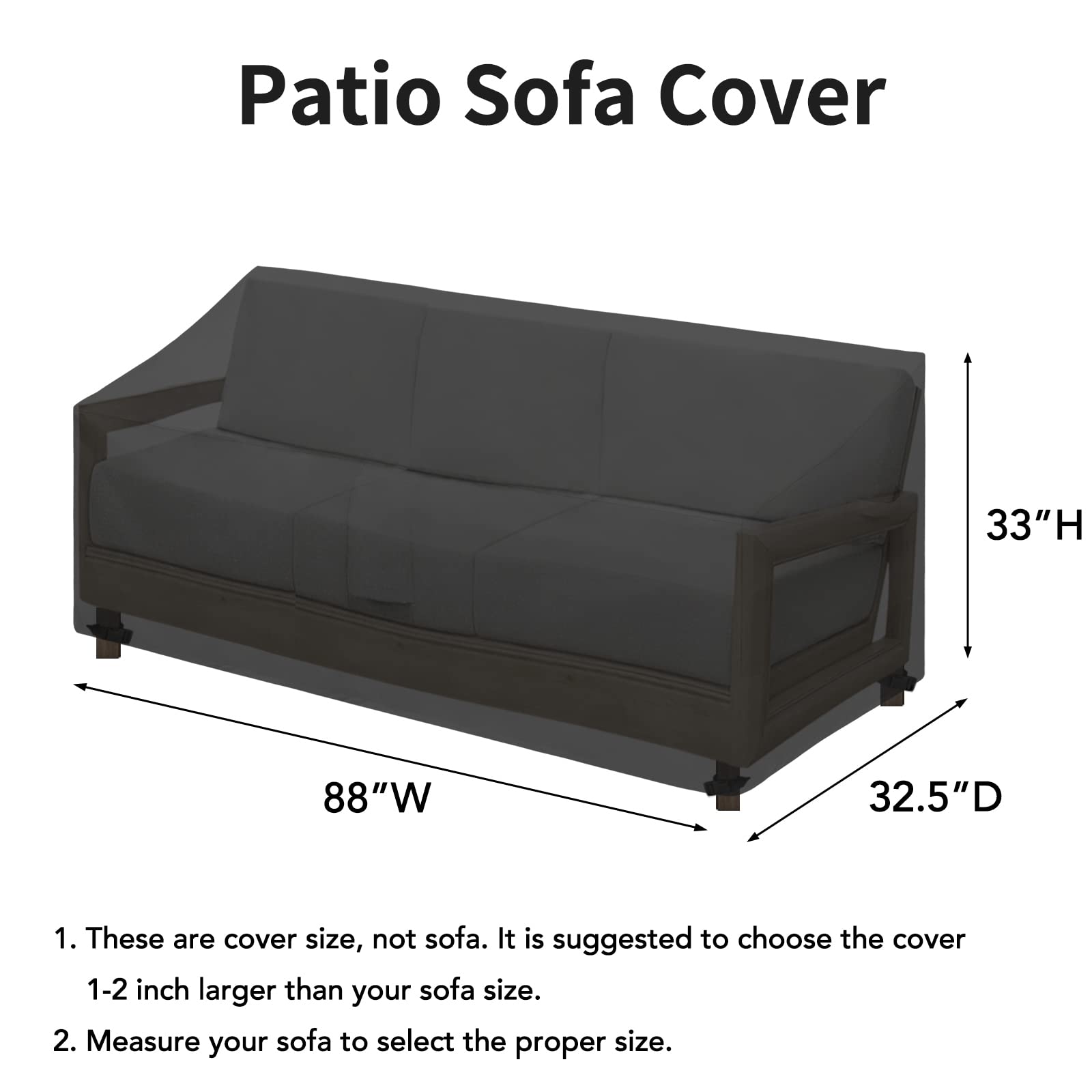 Easy-Going Waterproof Patio Sofa Cover Uv Resistant 3 Seater Outdoor Sofa Cover Weatherproof Lawn Patio Furniture Cover With Tape Sealed Seam (88Wx32.5Dx33H Inch, Black)