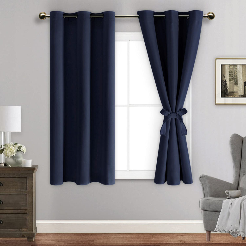 Jiuzhen Navy Blackout Curtains With Tiebacks-Thermal Insulated, Light Blocking/Noise Reducing Grommet Curtain Drapes For Bedroom And Living Room, Set Of 2 Window Curtain Panels, 38 X 45 Inch Length