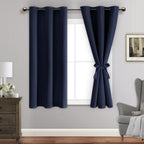 Jiuzhen Navy Blackout Curtains With Tiebacks-Thermal Insulated, Light Blocking/Noise Reducing Grommet Curtain Drapes For Bedroom And Living Room, Set Of 2 Window Curtain Panels, 38 X 45 Inch Length