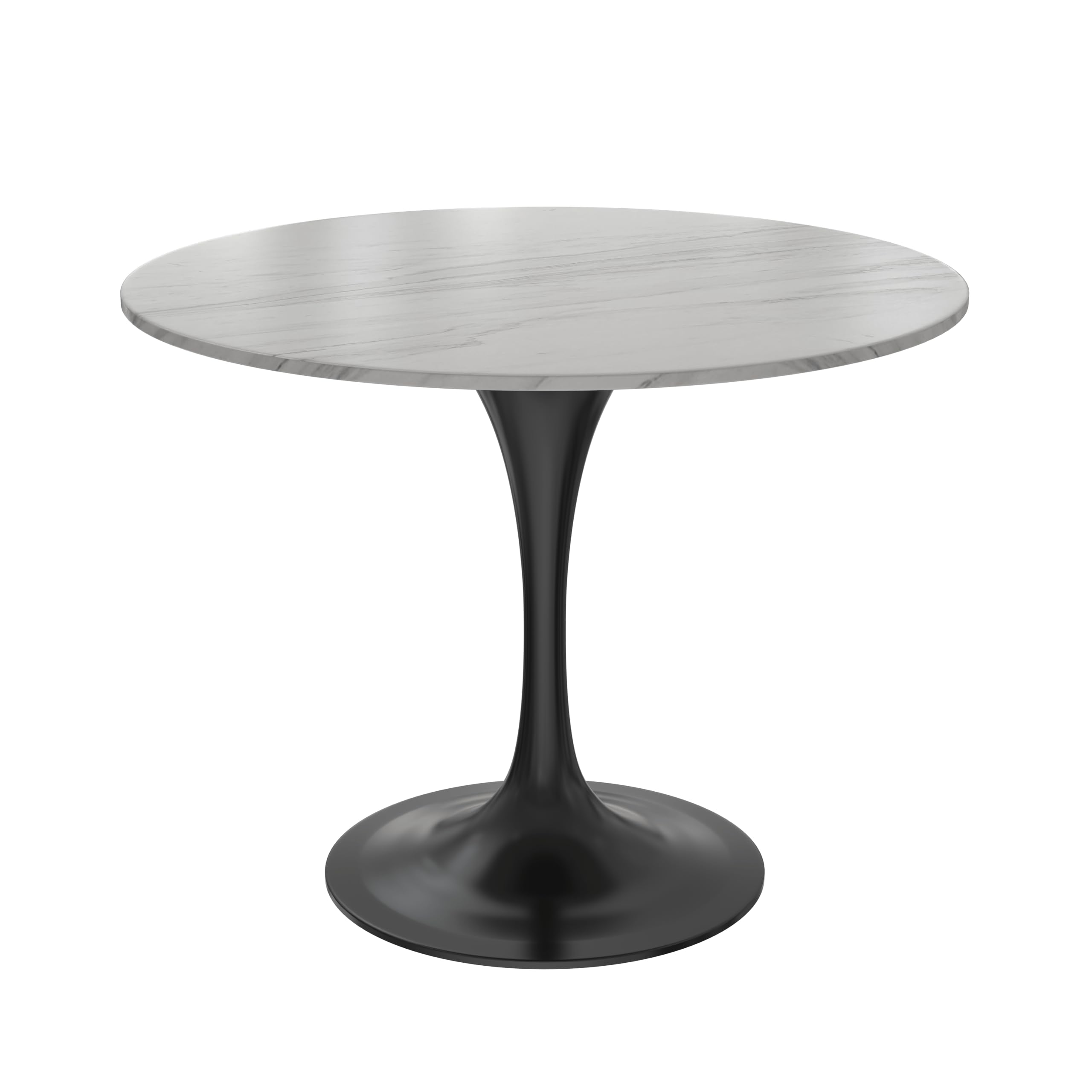 Verve 36 Round Dining Table, Black Base with Sintered Stone White Top