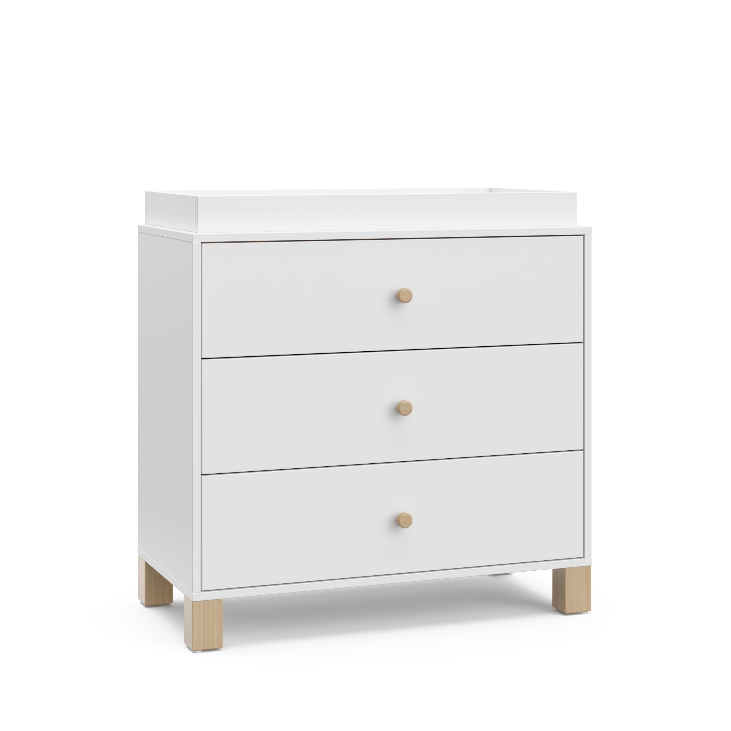 Storkcraft California 3-Drawer Chest with Removable Changing Topper (White with Driftwood) - GREENGUARD Gold Certified, Interloc