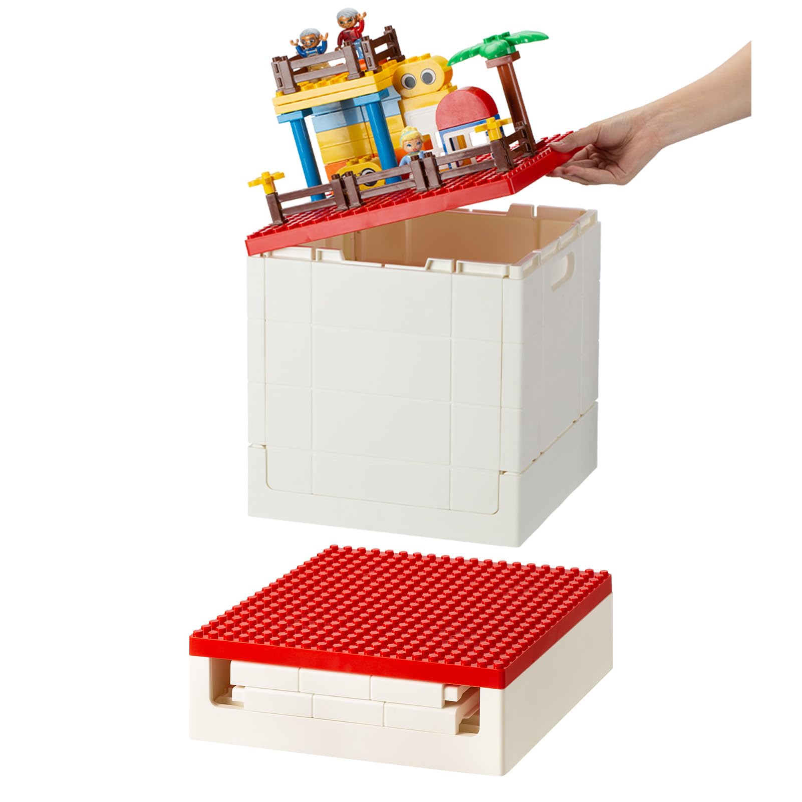 SHIMOYAMA Collapsible Storage Box with Building Baseplate Lid for Duplo Blocks, 26 Qt. Stackable Bricks Storage Bins for MEGA BL