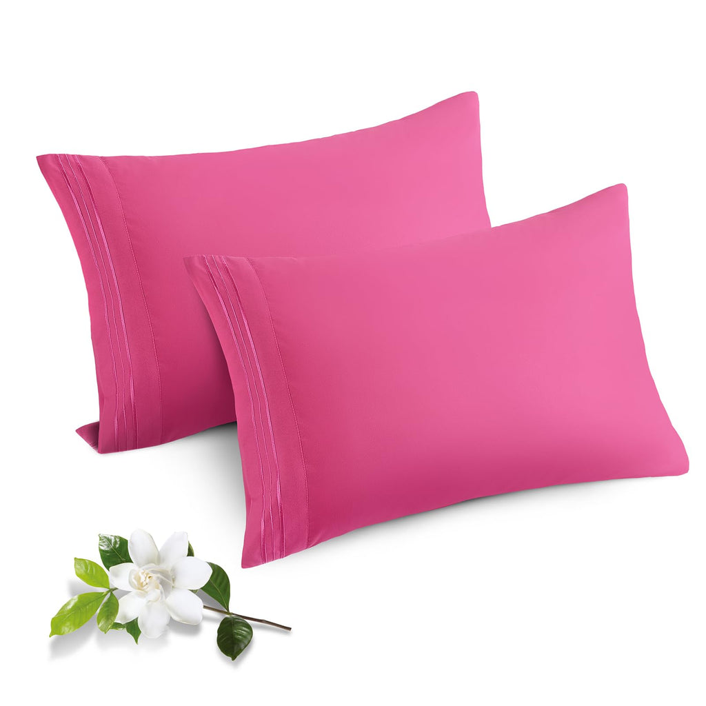 Horbaunal 2 Pack Microfiber Pillowcases Standard Size Hot Pink Bed Pillow Cases with Envelope Closure, 1800 Thread Count Soft & 