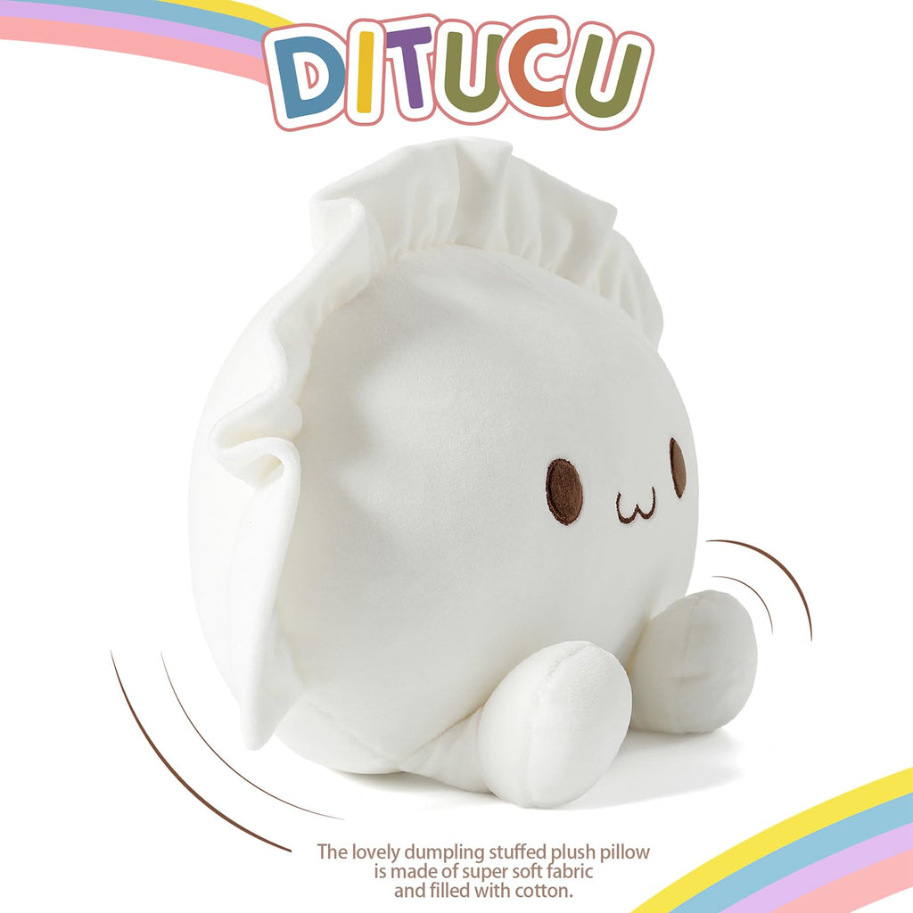 Ditucu Cute Dumpling Plush Pillow - 8 Inch Soft White Stuffed Animal Toy for Kids, Funny Food Design