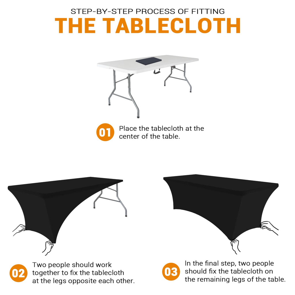 Eurmax Usa Rectangular Fitted Spandex Table Covers 6Ft Tablecloth Wedding Event Patio Table Decorations Stretch Table Cover For 6Ft Folding Table (Black,2 Pack)