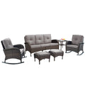 Belord Patio Rocking Chairs Furniture Set Of 6, Outdoor Wicker Furniture Sets With Wicker Rocker, Small Patio Conversation Sets With Outdoor Couch Ottomans Brown/Grey