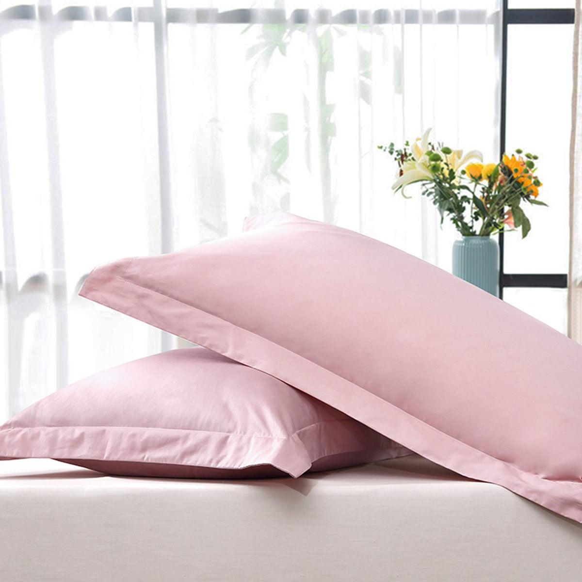 Ntbay 2 Pack 500 Thread Count 100% Egyptian Cotton Standard Pillow Shams, Super Soft And Breathable Oxford Pillowcases For Bed, 20X26 Inches, Pink
