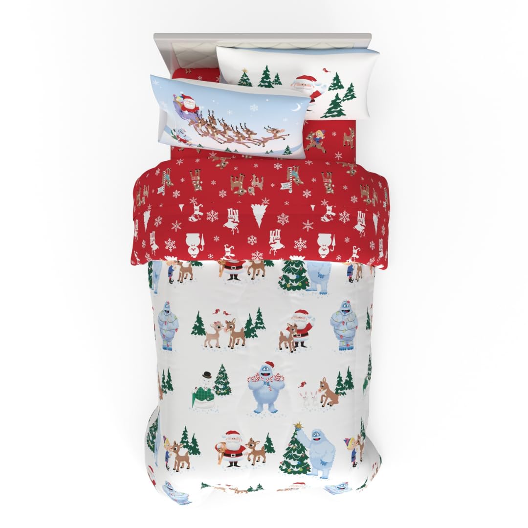 Franco Rudolph The Rednosed Reindeer Holiday & Christmas Bedding Soft Comforter And Sheet Set With Sham, 5 Piece Twin Size, (Of