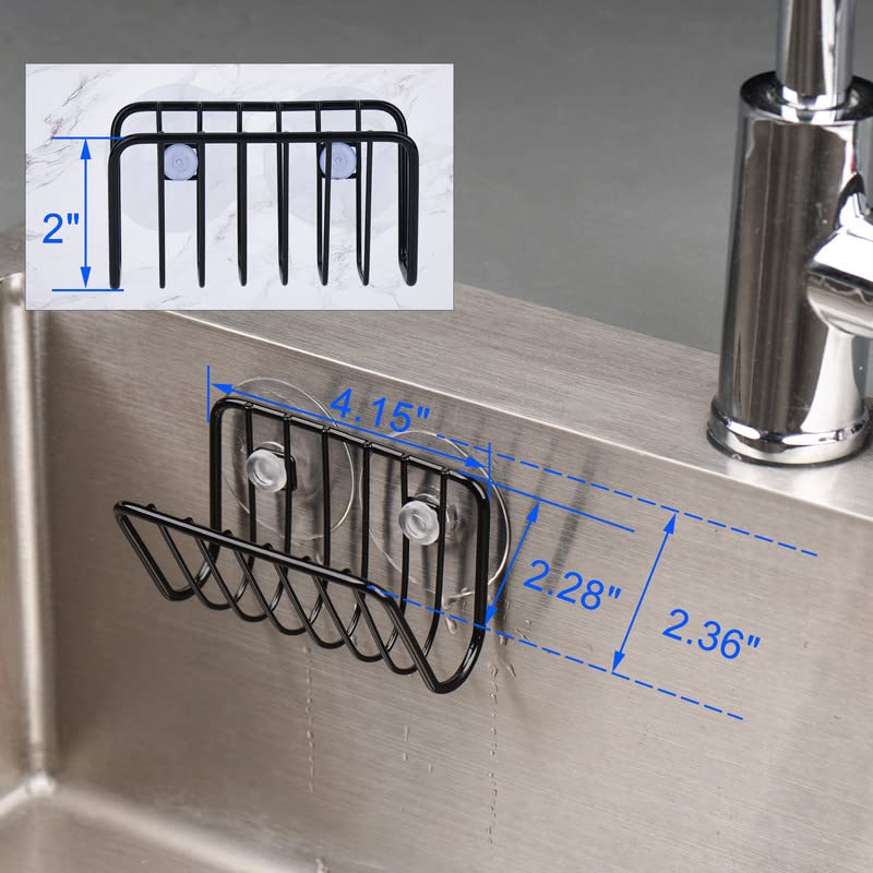 Toplife Sponge Holder For Kitchen Sink, Rust-Proof Suction Cup Sponge Caddy - Black - 2 Pack