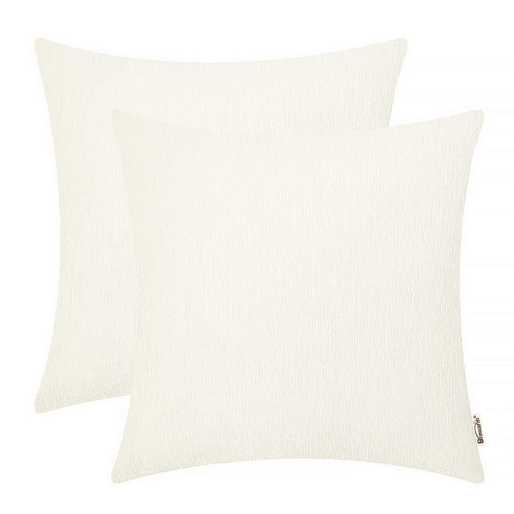 BRAWARM Chenille Throw Pillow Covers 22x22 Inches - Cream Chenille Pillow Covers Pack of 2, Solid Dyed Soft Chenille Pillow Case
