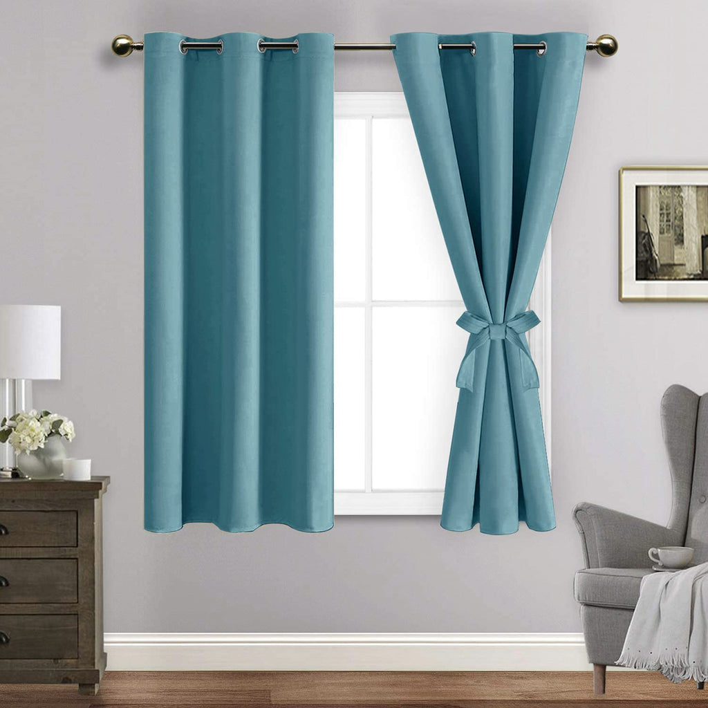Jiuzhen Blackout Curtains With Tiebacks - Thermal Insulated, Light Blocking And Noise Reducing Grommet Curtain Drapes For Bedroom And Living Room, Set Of 2 Panels, Turquoise, 38 X 54 Inch Length
