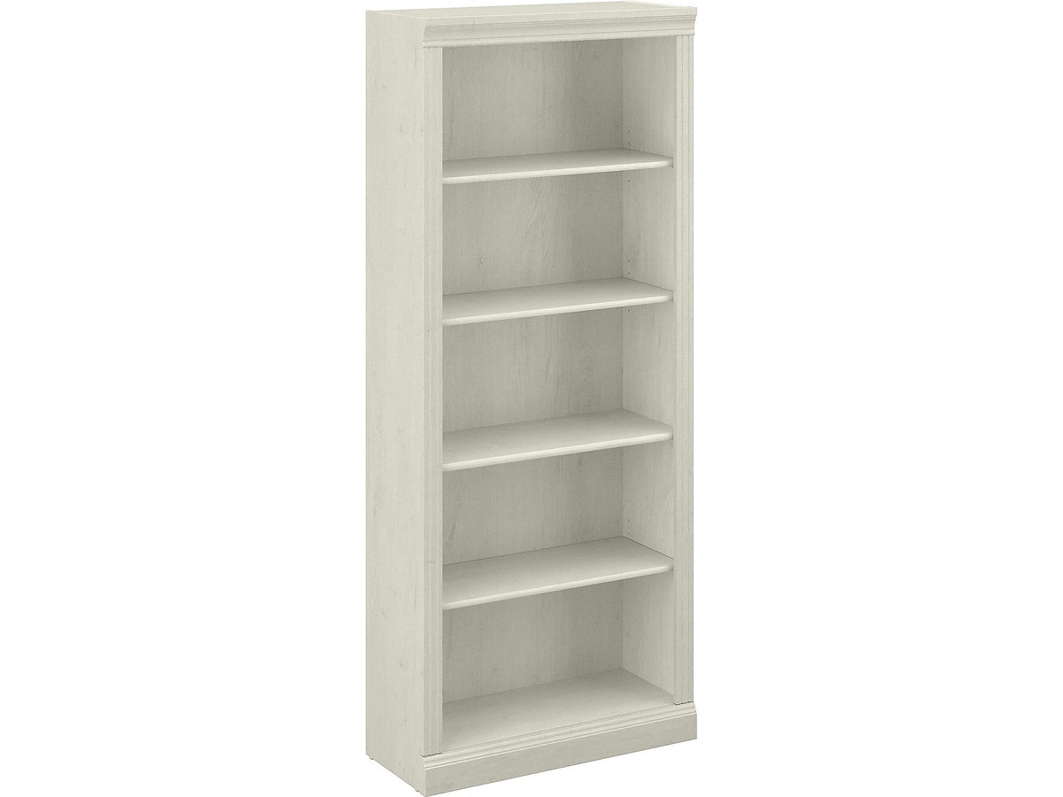 Bush Furniture Saratoga Tall 5 Shelf Bookcase in Linen White Oak, Home Office Organizer, Vertical Storage Solution for Books and