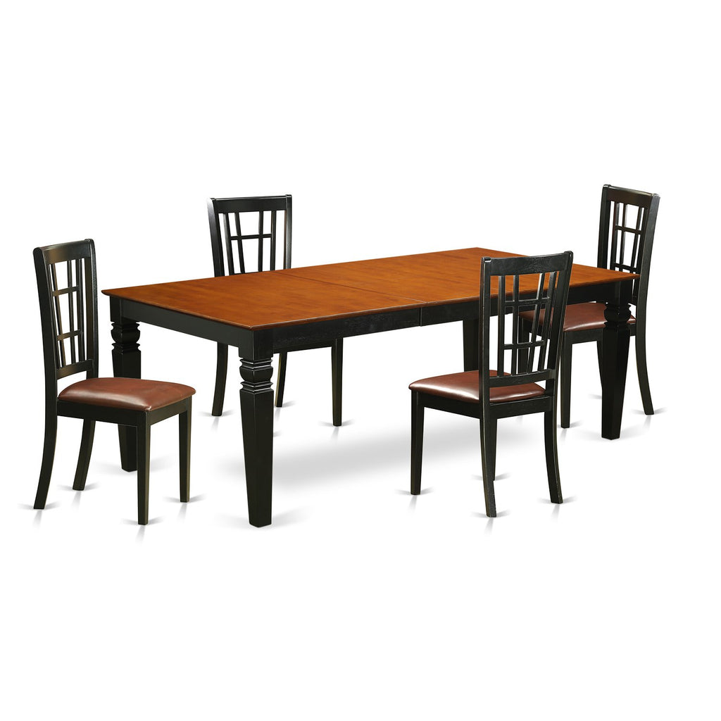 East West Furniture Algni5-Bch-Lc 5 Piece Modern Dining Table Set Includes A Rectangle Wooden Table With Butterfly Leaf And 4 Faux Leather Dining Room Chairs, 42X84 Inch, Black & Cherry