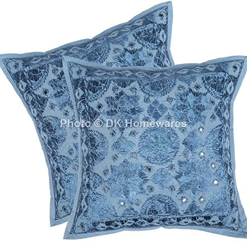 Dk Homewares Jaipuri Cotton Couch Sofa Cushion Covers 16 By 16 Set Of 2 Silk Thread Mirror Embroidered Square Cushions Pillow Co