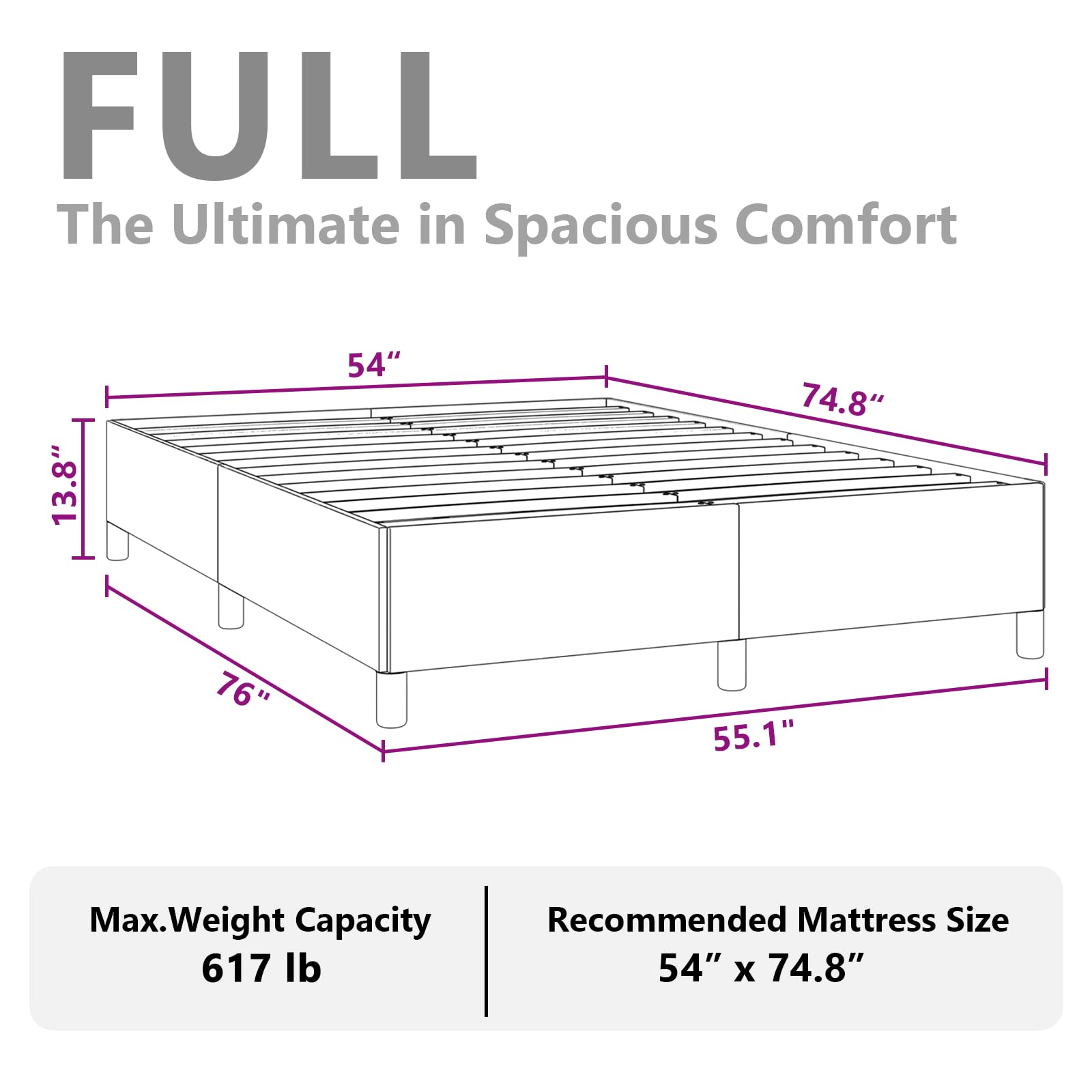 vidaXL Full Size Bed Frame with Plywood Slats, Platform Bed Frame, Fabric Upholstered Mattress Foundation, No Box Spring Needed & Easy Assembly, Light Gray, Without Mattress