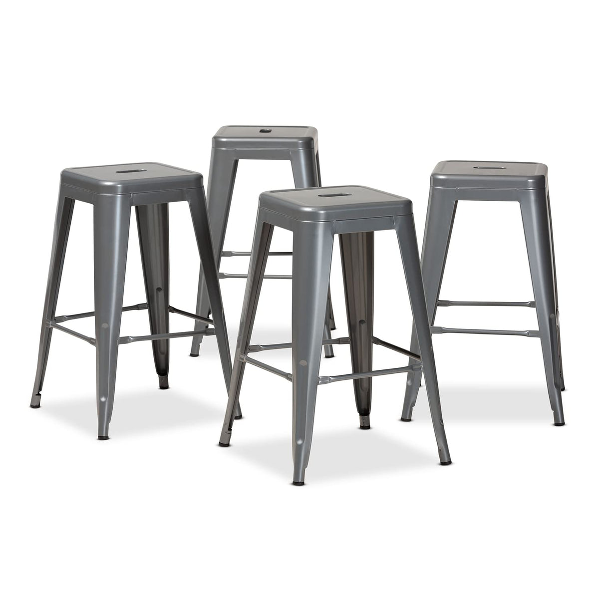 Baxton Studio Horton Modern And Contemporary Industrial Grey Finished Metal 4Piece Stackable Counter Stool Set