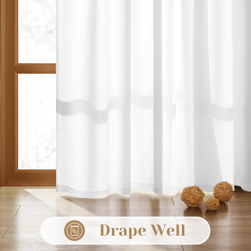 Homeideas White Kitchen Curtains 30 X 36 Inches 2 Panels Set Non-See-Through Privacy Semi Sheer Short Window Curtains Fish Bone