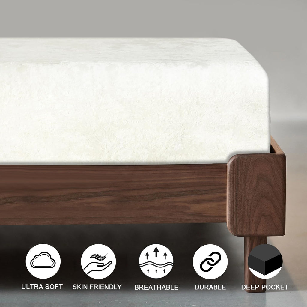 Phf Truly Velvet Fitted Sheet Only Full Size, Luxury Super Soft Cozy Comfy Fleece Bottom With 15' Deep Pocket, Suitable For Fall Winter And Spring, No Pillowcases, Snow White