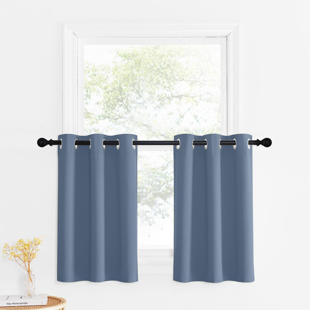 Nicetown Room Darkening Curtains 30 Inch Long, Kitchen Curtain Drapes Over Sink Thermal Insulated Grommet Short Curtains For Nursery, Privacy Protect Draperies, W34 X L30 Inch, Stone Blue, 2 Pieces