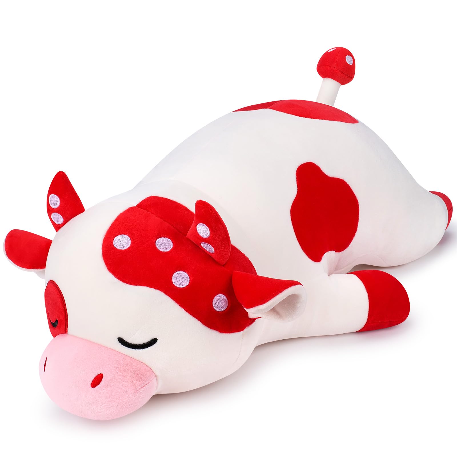 Auspicious beginning 30 Giant Mushroom Cow Plush Stuffed Animal-Cute Mushroom Cow Plush Body Pillow Plushies, Large Sleeping C
