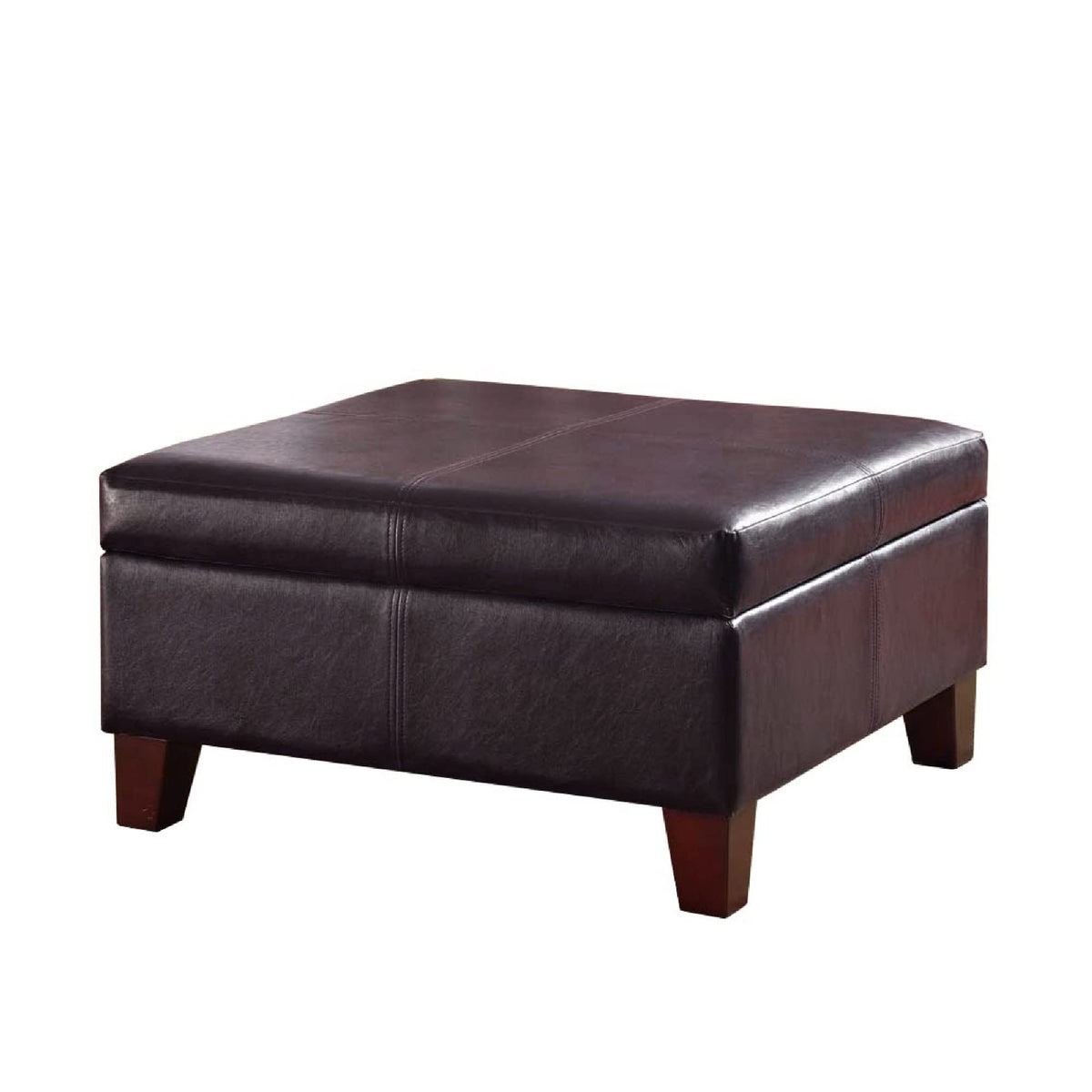 Benjara Leatherette Upholstered Wooden Ottoman With Hinged Storage, Brown, Large