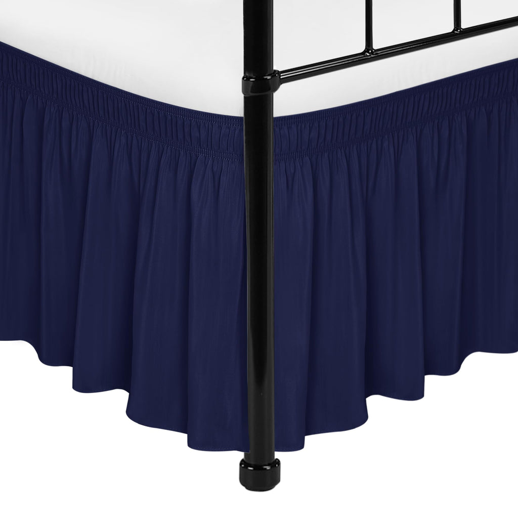 Biscaynebay Wrap Around Bed Skirts With Split Corners For King Beds 18' Drop, Navy Adjustable Elastic Dust Ruffles Easy Fit Wri