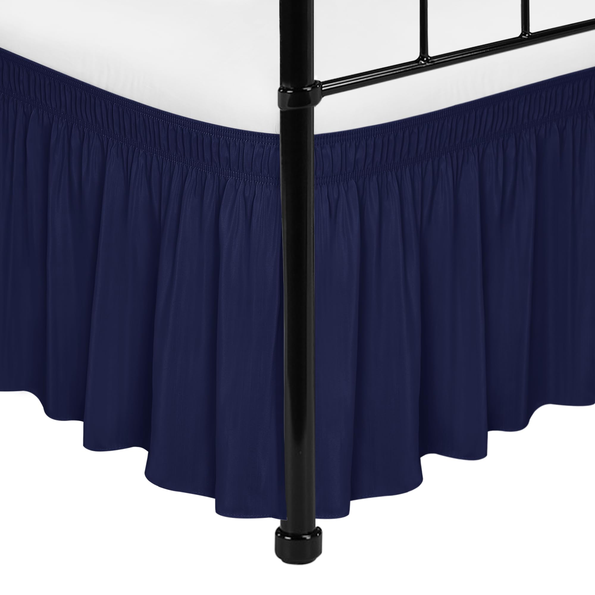 Biscaynebay Wrap Around Bed Skirts With Split Corners For King Beds 18' Drop, Navy Adjustable Elastic Dust Ruffles Easy Fit Wri