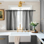 Dark Gray Curtains 24 Inch Length for Mini Kitchen Travel Half Window ,Small Short Rustic Light Filtering Linen Blend Grey Semi 