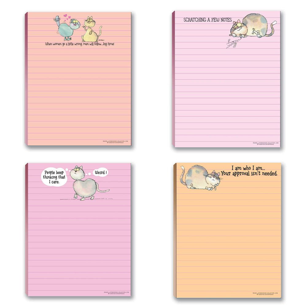 Stonehouse Collection Cat Notepads - 4 Assorted Funny Cat Note Pads - Usa Made (Cat)