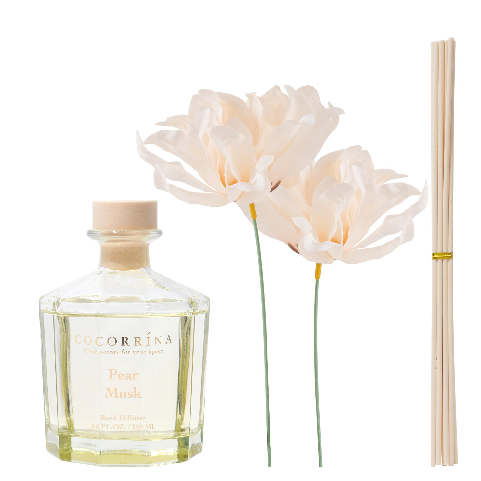 Cocorr  Na Reed Diffuser - Pear Musk 8.5Oz Flower Reed Diffuser Set With 8 Sticks, Home Fragrance Reed Diffuser For Home Bedroom