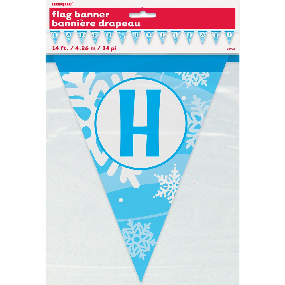 Snowflake Happy Holidays Paper Flag Banner - 14 Ft, Blue, 1 Pc