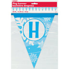 Snowflake Happy Holidays Paper Flag Banner - 14 Ft, Blue, 1 Pc