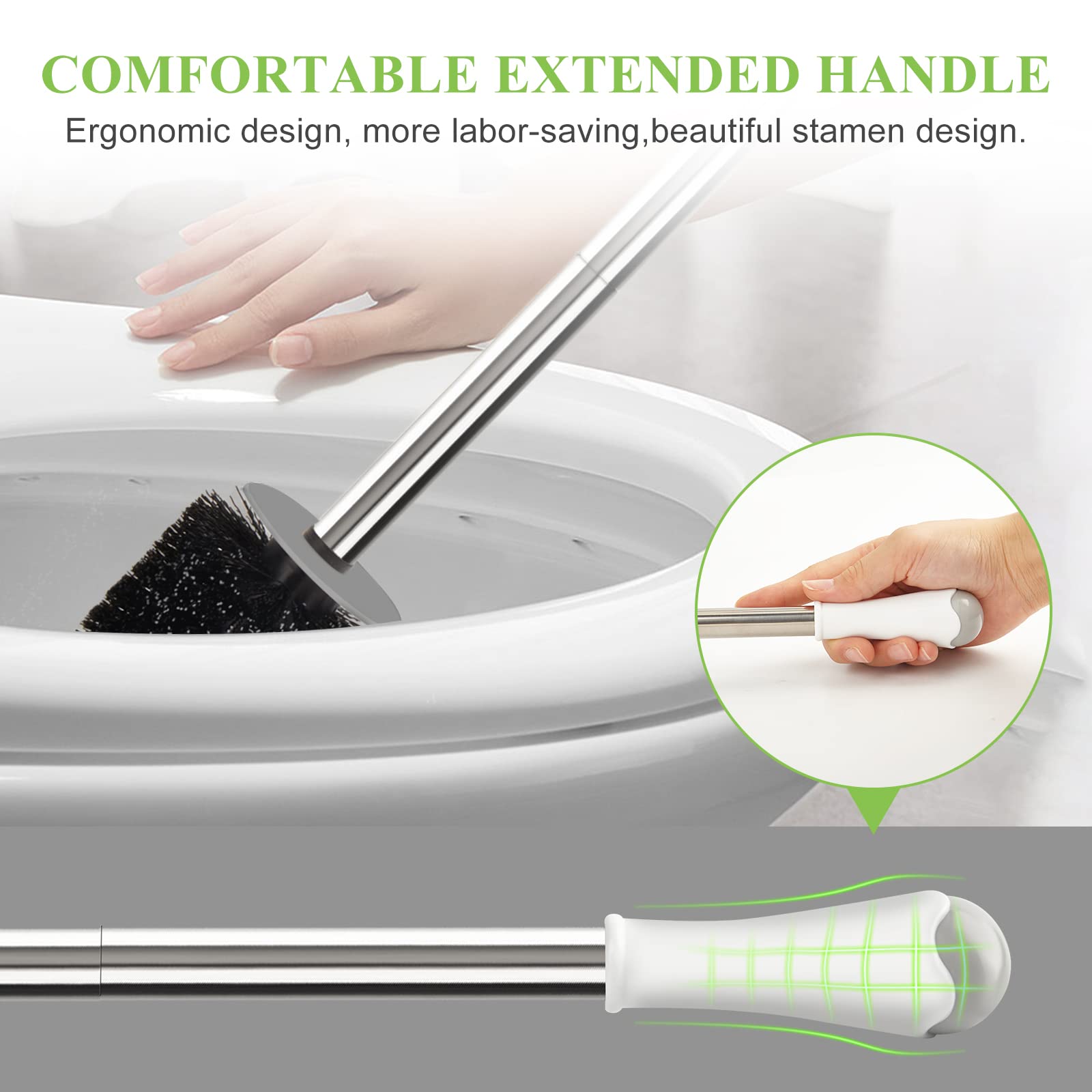 Aonez Compact Toilet Brush & Holder, Stainless Steel Handle, Space Saving For Storage, Deep Cleaning, Drip-Proof, Easy To Assemb