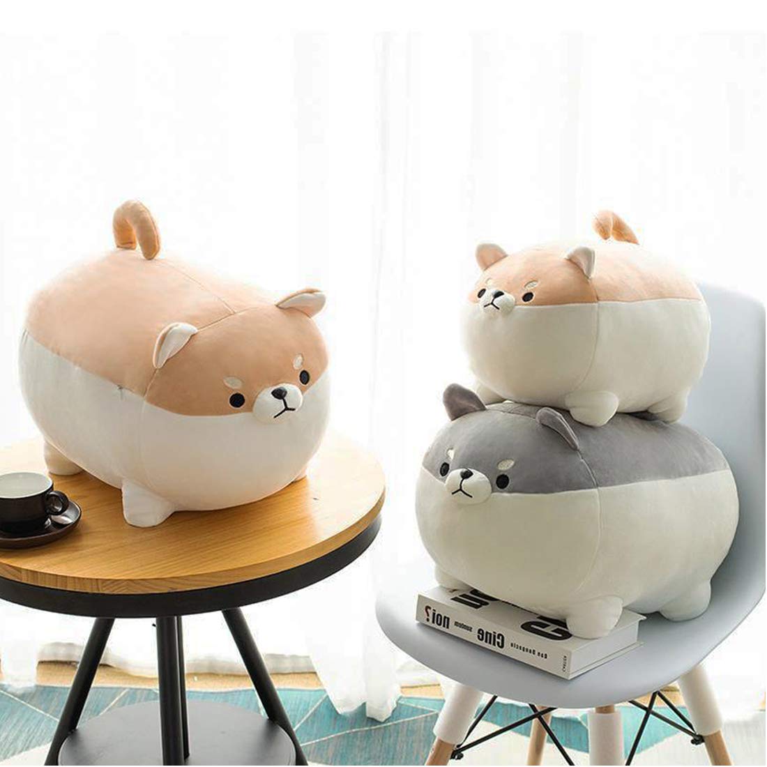 EHOTONG Shiba Inu Dog Plush Pillow, Corgi Stuffed Animal Hug Pillow, Brown, 11.8in