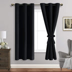 Jiuzhen Black Blackout Curtains For Bedroom - Light Blocking And Noise Reducing Grommet Curtains For Living Room Darkening Curtains, Set Of 2 Window Curtain Panels, 38 X 72 Inch Length