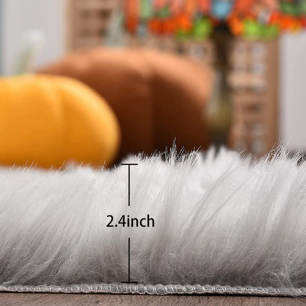 Orinova Light Gray Washable Fuzzy Fur Runner Rugs For Living Room Nursery Rugs For Bedroom Faux Sheepskin Shag Rug 2X6 Teen Room