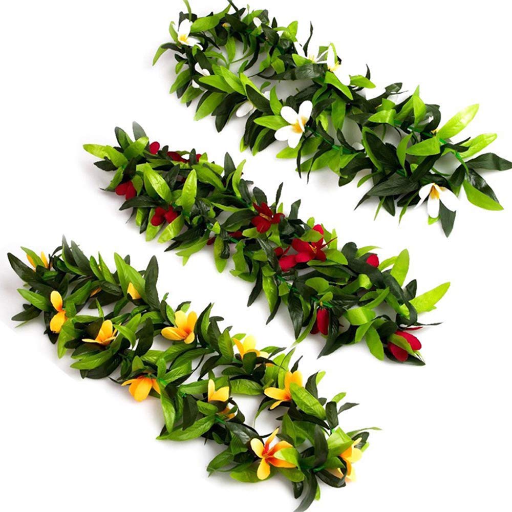 Hawaiian Leis Hawaii Luau Tropical Flower Leaf Leis Wreath Women Green Leaves Dance Garland Floral Necklace For Summer Beach Wed