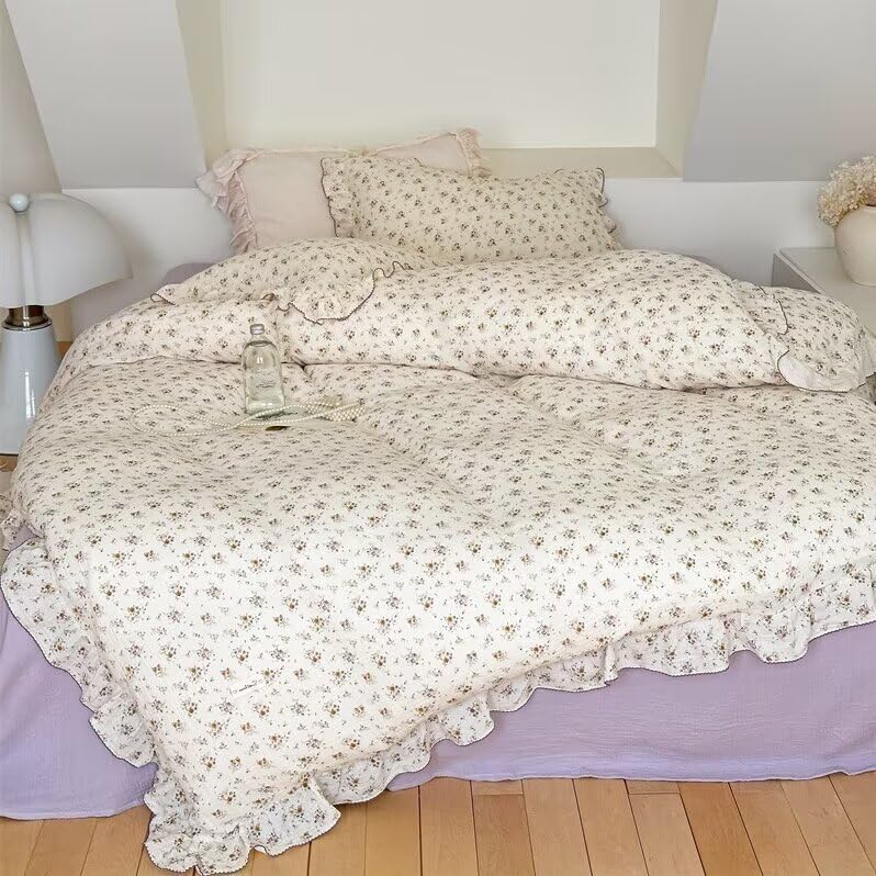 Bulutu Full Duvet Cover 100% Cotton Muslin Duvet Covers Soft Breathable Comforter Cover Kids Girls Women Vintage Floral Bedding