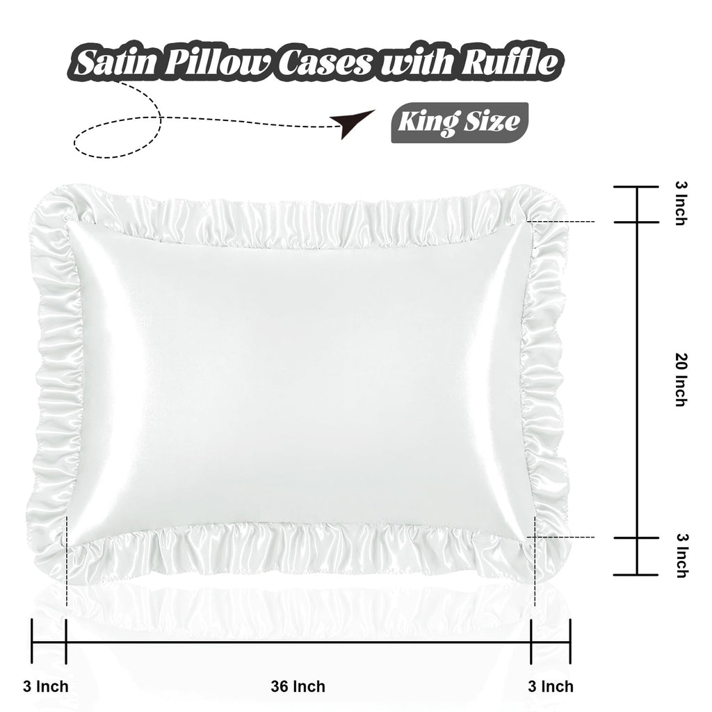 Homiest Ruffle Satin Pillowcase For Hair And Skin, King Size Satin Pillow Covers Silky Pillow Cases Set Of 2, Satin Ruffled Pill