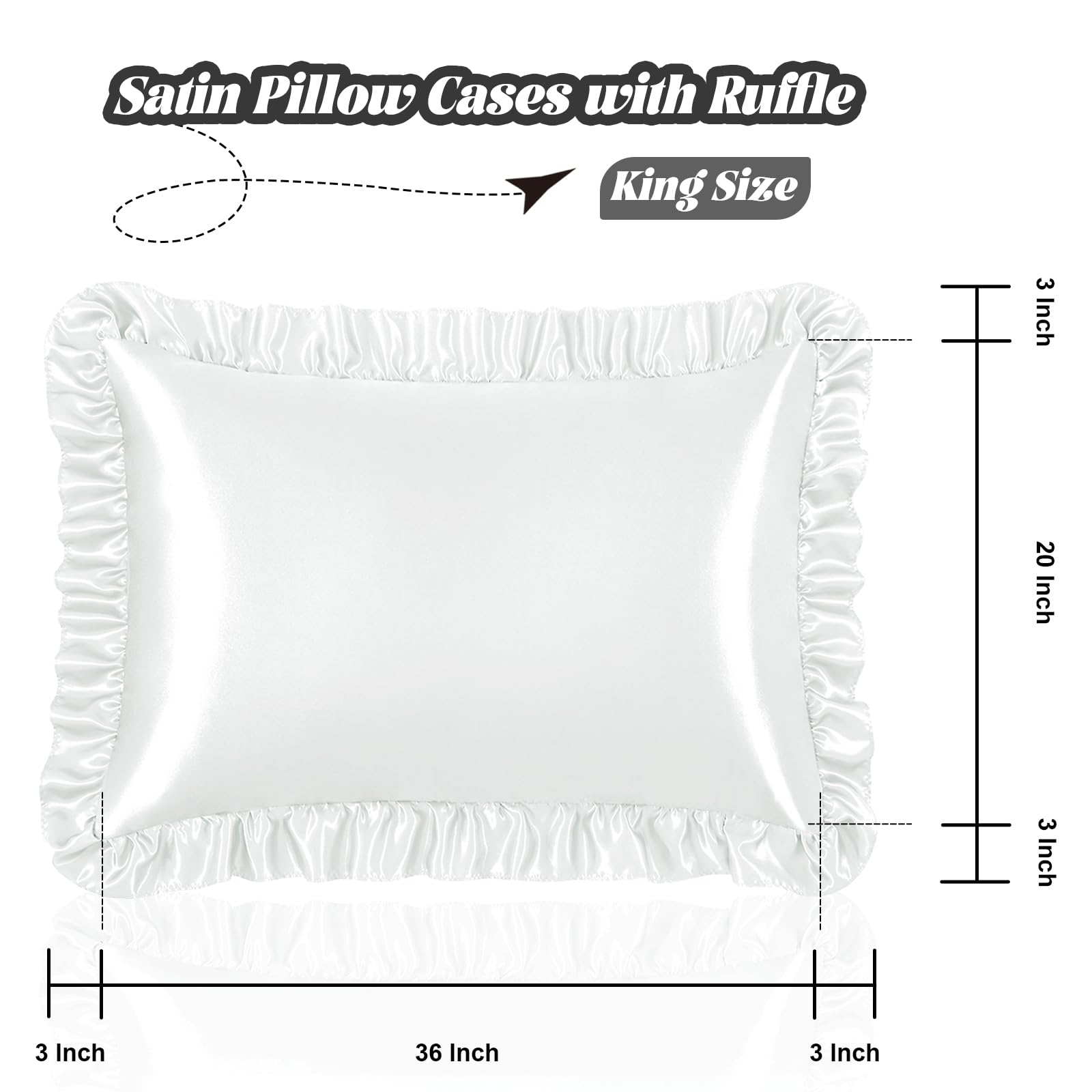 Homiest Ruffle Satin Pillowcase For Hair And Skin, King Size Satin Pillow Covers Silky Pillow Cases Set Of 2, Satin Ruffled Pill