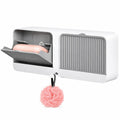 RAMSHAR Wall Mounted Soap Holder Box with Lid, PullOut Drain Tray, Adhesive Installation,Soapcase with Hook, Bathroom Bar Soap