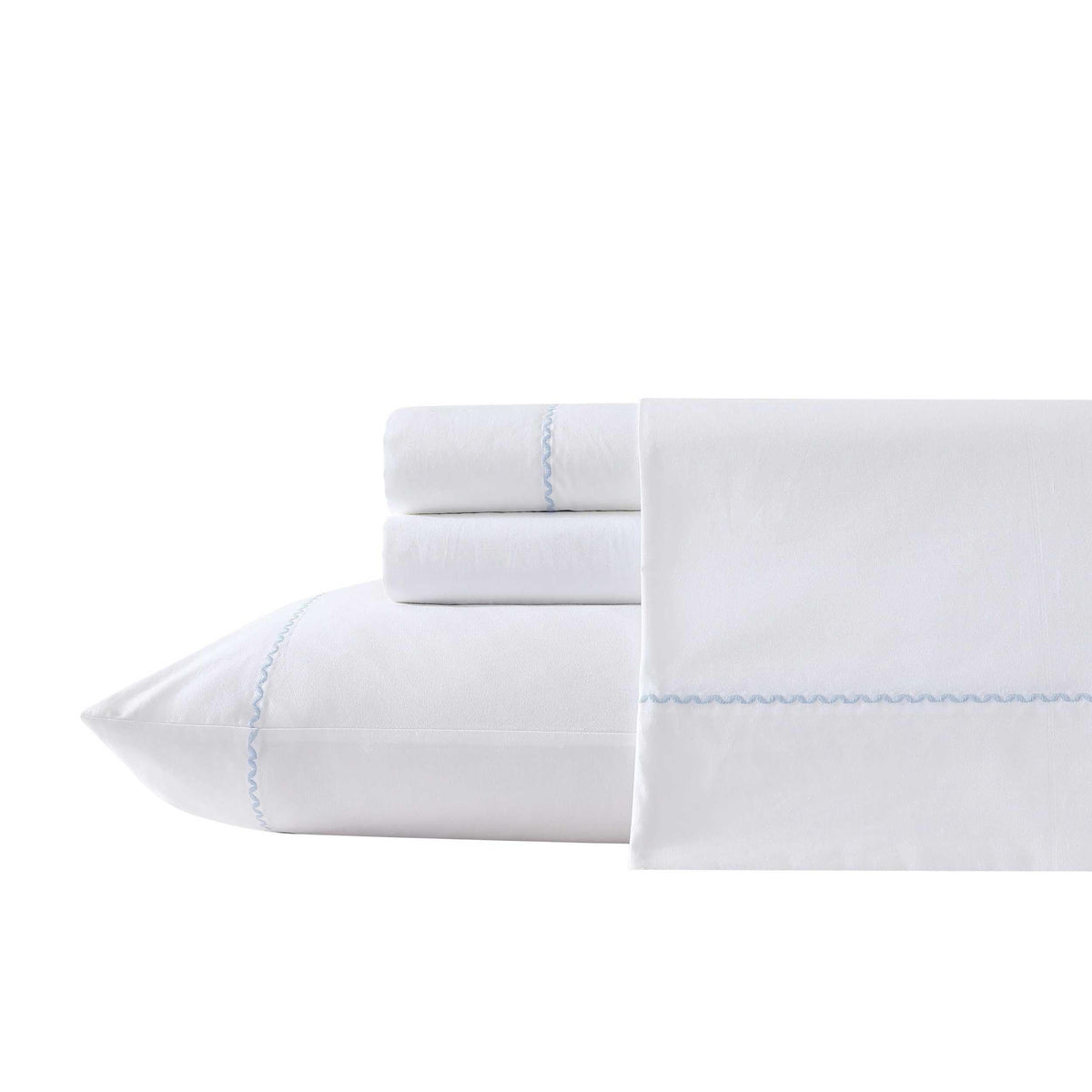 Laura Ashley - Sheet Set, Breathable Cotton Percale Bedding With Matching Pillowcases, Soft Home Decor (Scallop Blue, King)