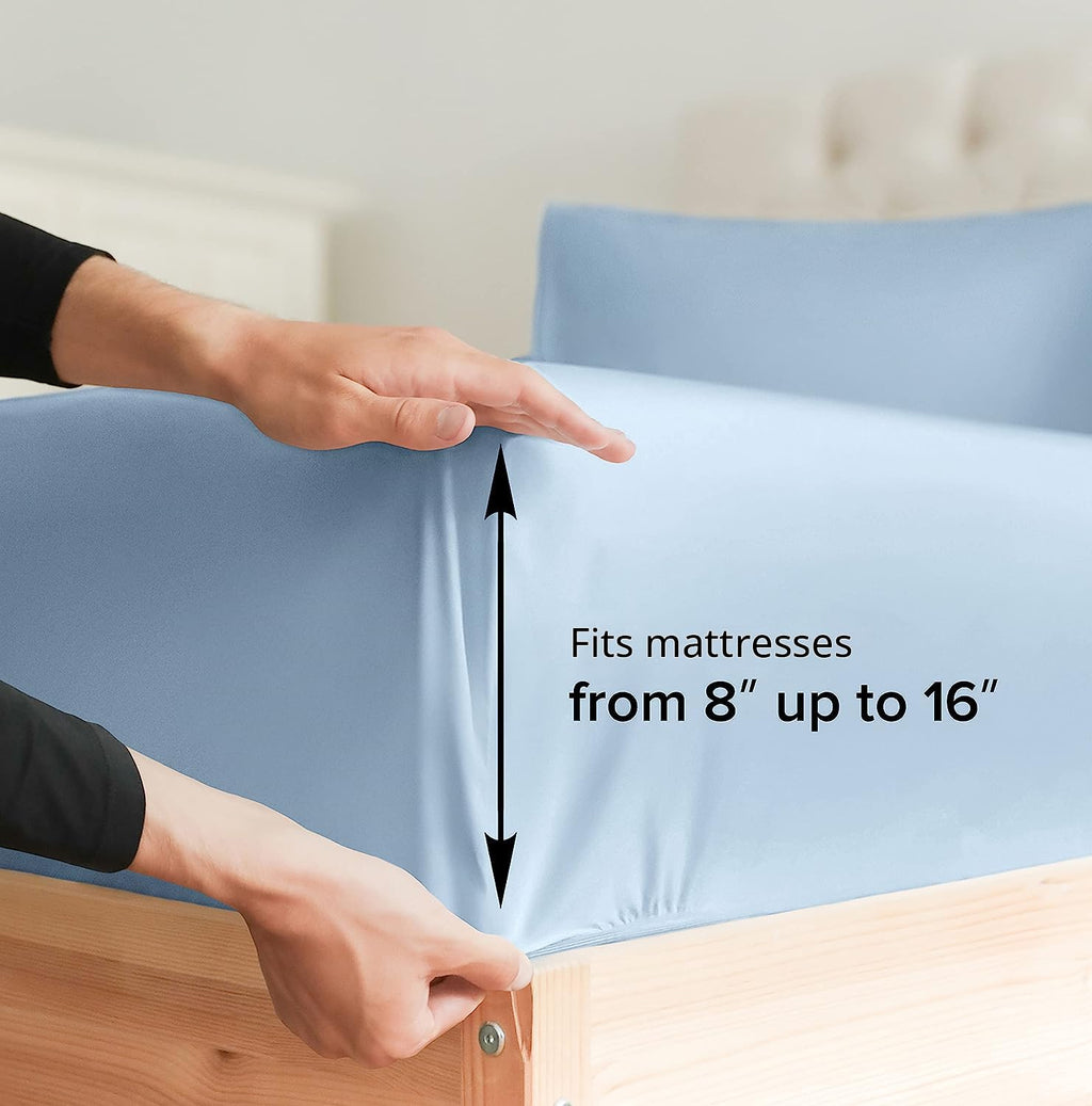 Full Size Fitted Bed Sheet - Hotel Luxury Single Fitted Sheet Only - Fits Mattress Up To 16' - Extra Soft, Wrinkle Free, Breathable Sheet For Women, Men, Kids & Teens - Light Blue Single Fitted Sheet
